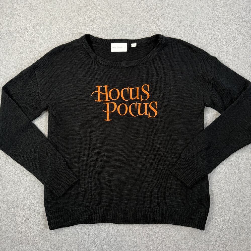 Mia & Tess Hocus Pocus Black Orange Embroidered Crew Neck Sweater Women's Small